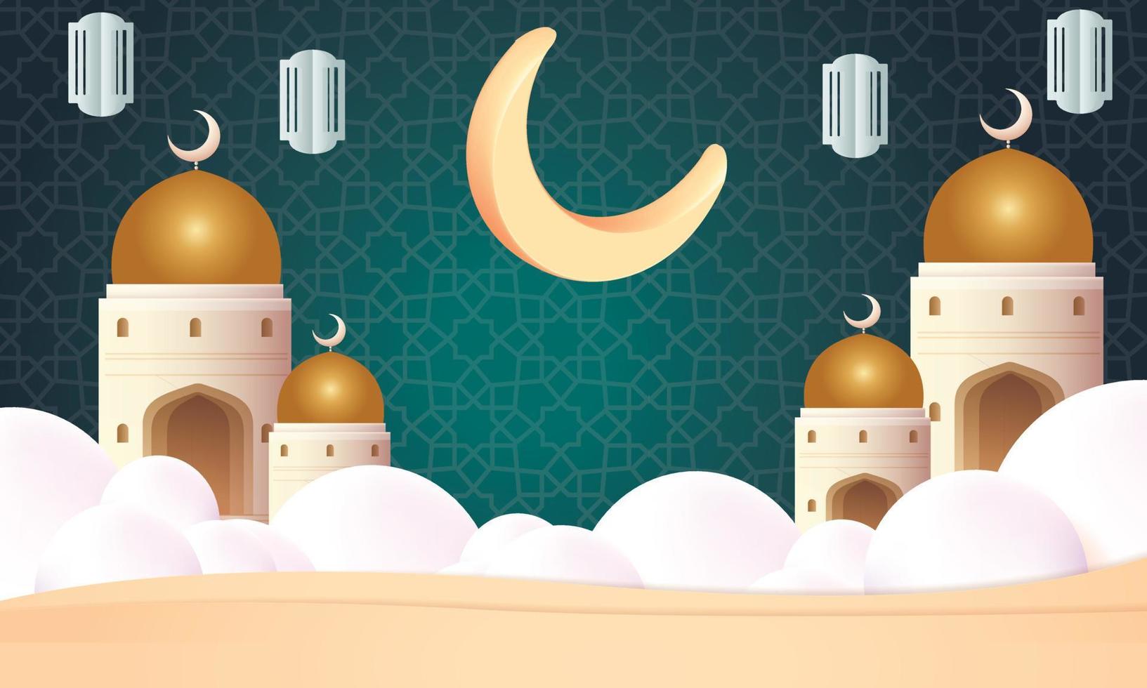 podio spettacolo prodotto ramadan islam sfondo banner stella d'oro e luce lunare vettore
