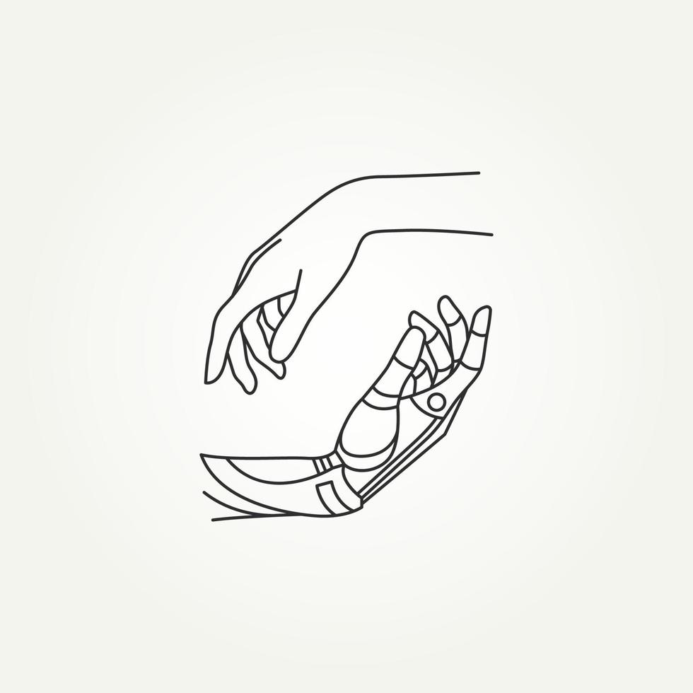 illustrazione al tratto di mani robotiche e umane vettore