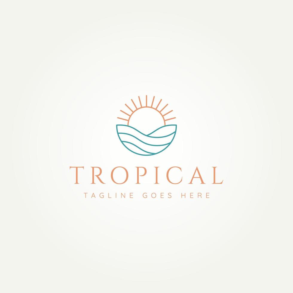 design del logo della linea semplice dell'oceano tropicale vettore
