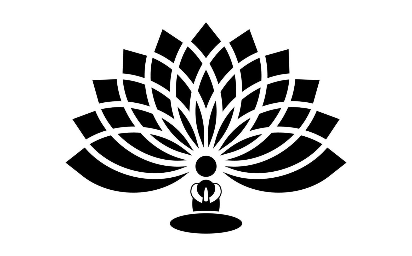 sagoma di uomo seduto su uno sfondo di fiori di loto, fiore della vita. geometria sacra. simbolo di armonia ed equilibrio. segno di purezza. settimo chakra yoga disegno vettoriale isolato su sfondo bianco