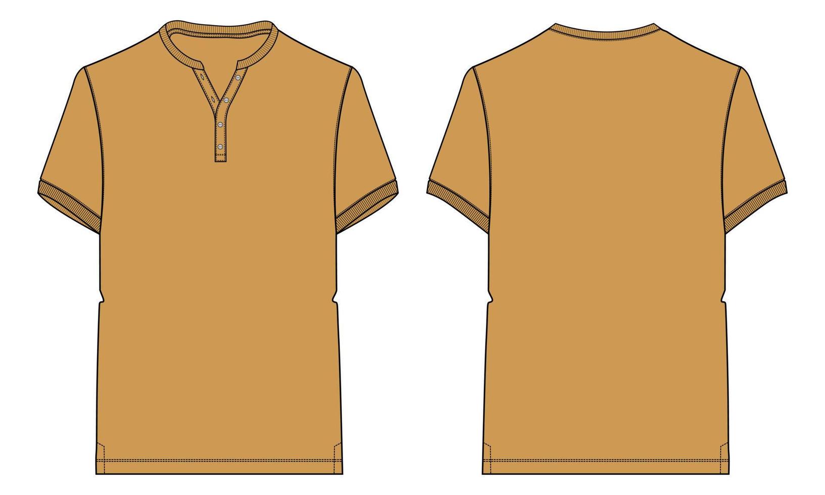 t-shirt a maniche corte con tasca tecnica moda disegno piatto illustrazione vettoriale colore giallo modello vista anteriore e posteriore. carta mock up di design di abbigliamento. facile modifica e personalizzabile.