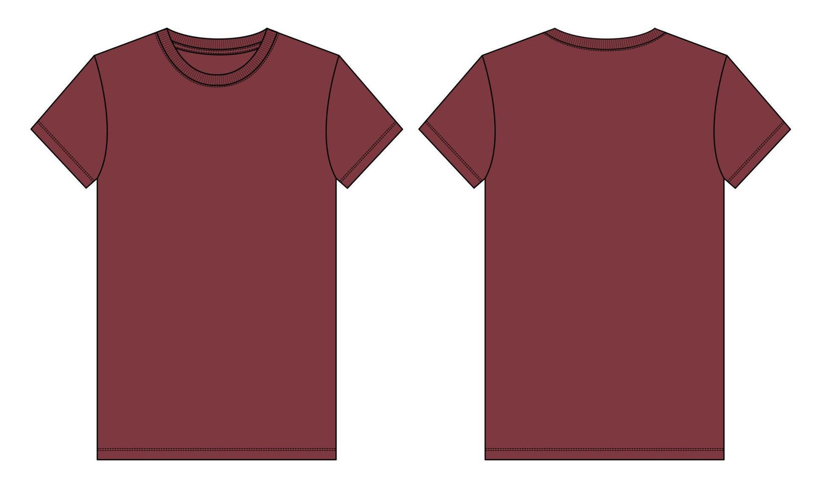 modello di colore rosso schizzo piatto t-shirt manica corta moda tecnica. illustrazione vettoriale design di abbigliamento di base vista anteriore e posteriore. facile modifica e personalizzabile.