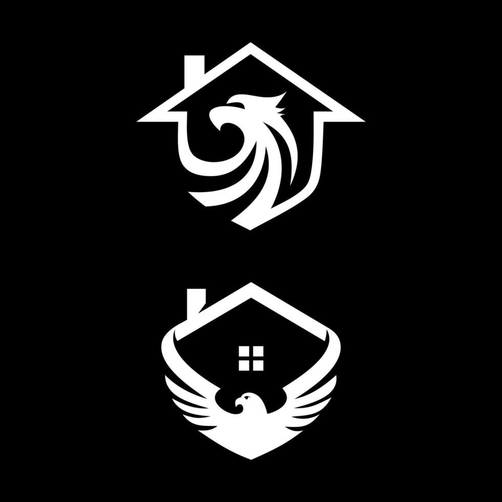 mutuo falco. combinazione di logo illustrazione tra falco e casa vettore