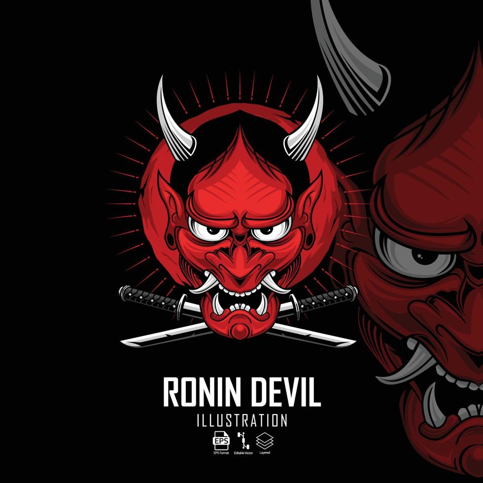 illustrazione del samurai del diavolo ronin con uno sfondo nero.eps vettore