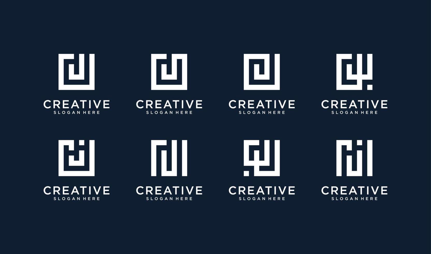 set di lettere j logo in stile quadrato vettore