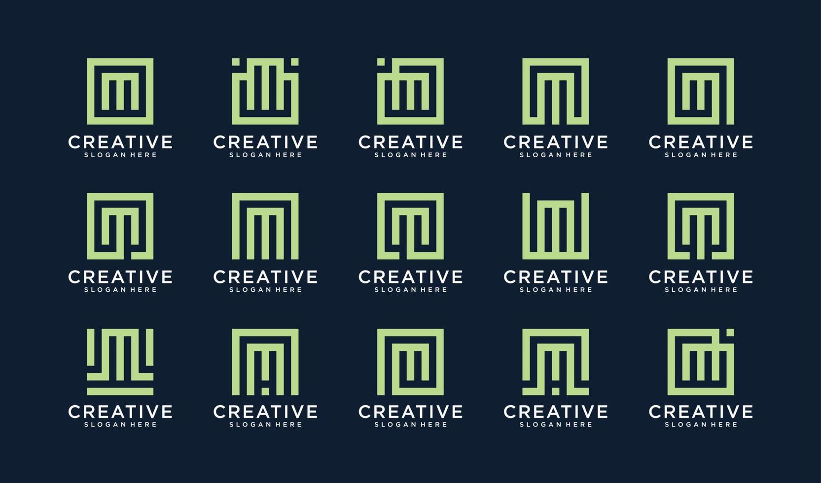 set di logo lettera m in stile quadrato vettore