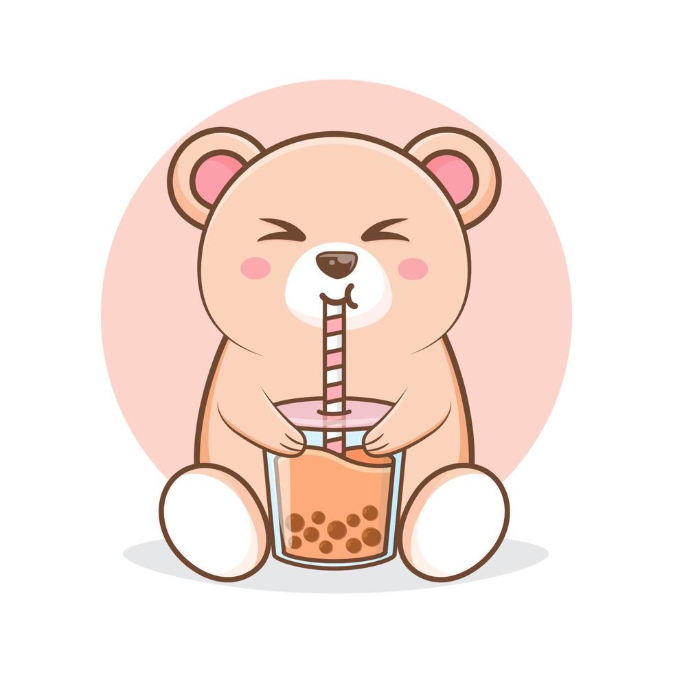 personaggio orso che beve boba drink vector