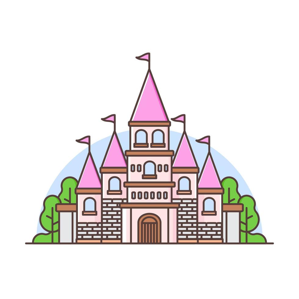 paesaggio del castello colorato carino con alberi vettore