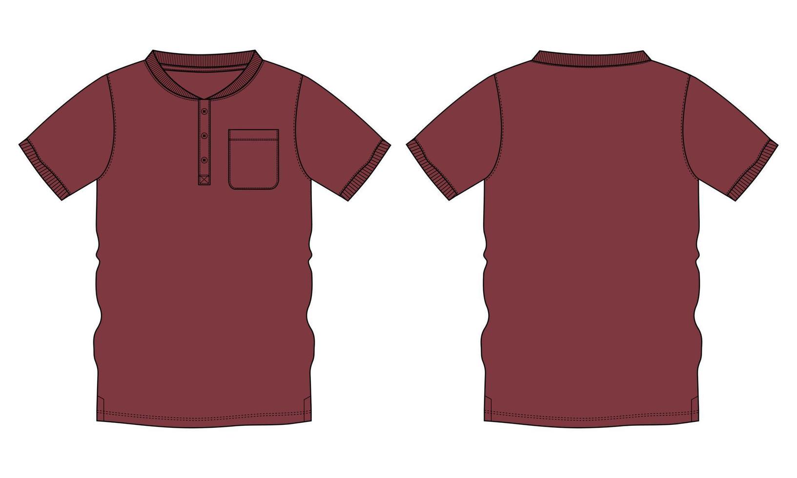 maglietta a manica corta illustrazione vettoriale modello di colore rosso vista anteriore e posteriore.