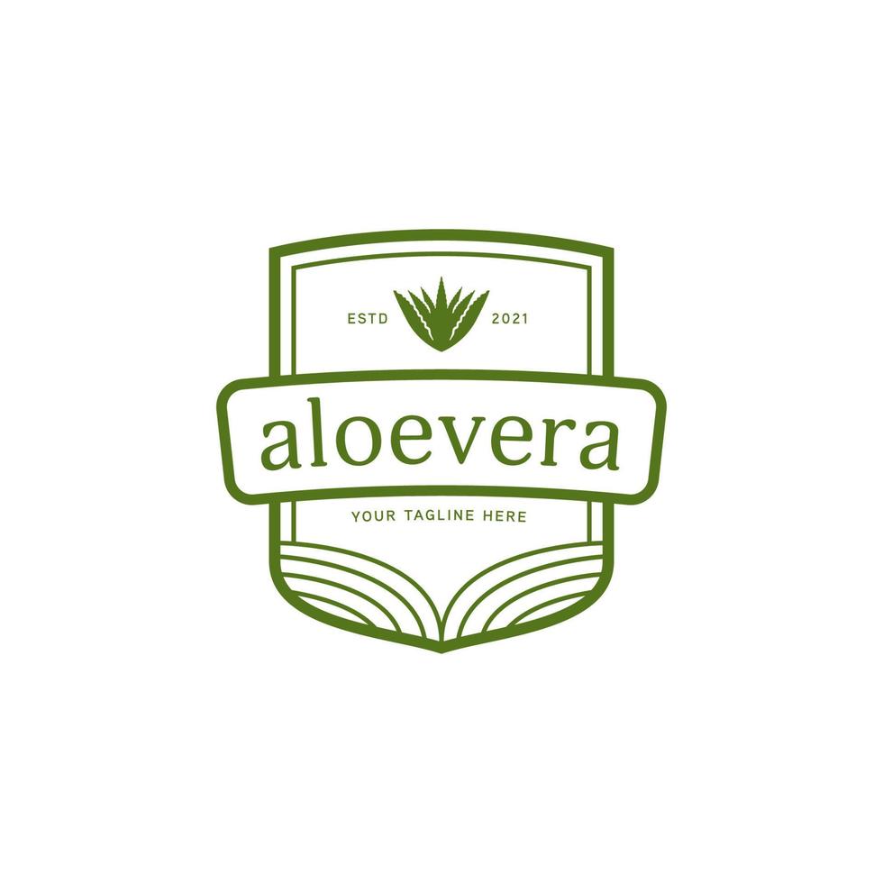 icona del logo dell'emblema del distintivo a base di erbe naturali aloevera vettore