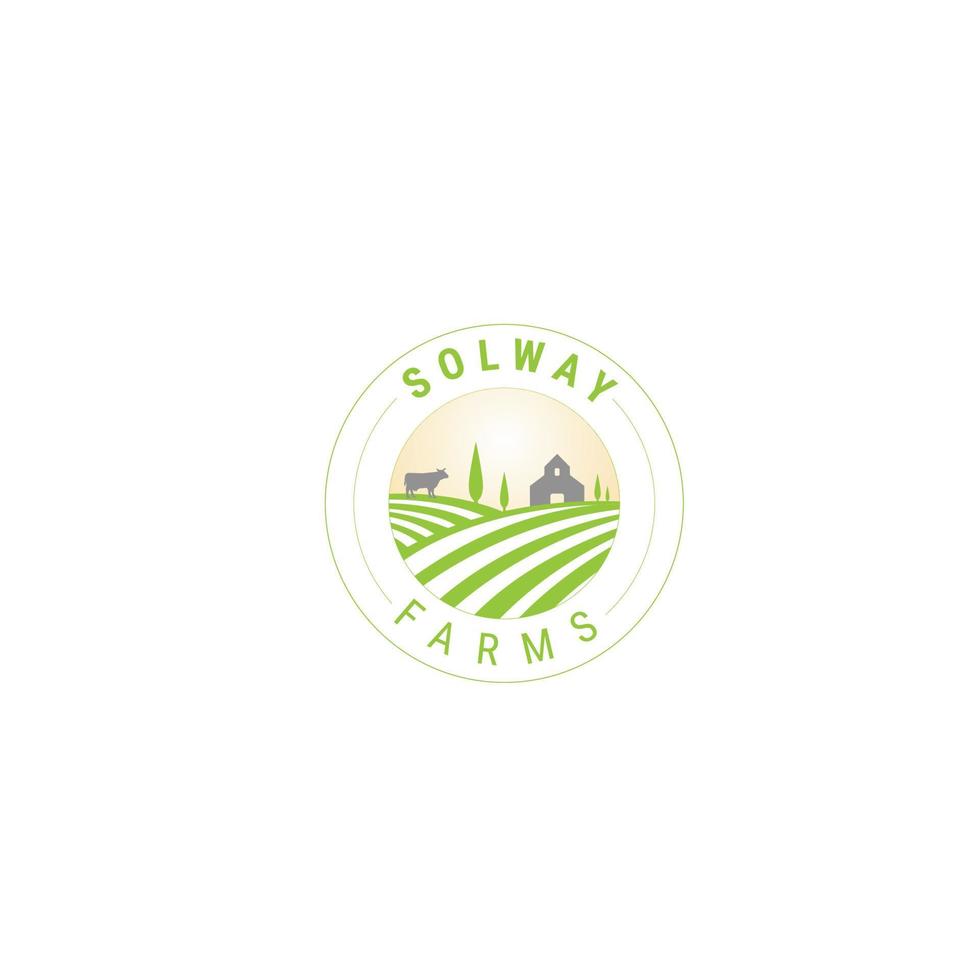 logo di vantaggio della fattoria con il disegno di marchio di vettore del campo verde della casa dell'agricoltura
