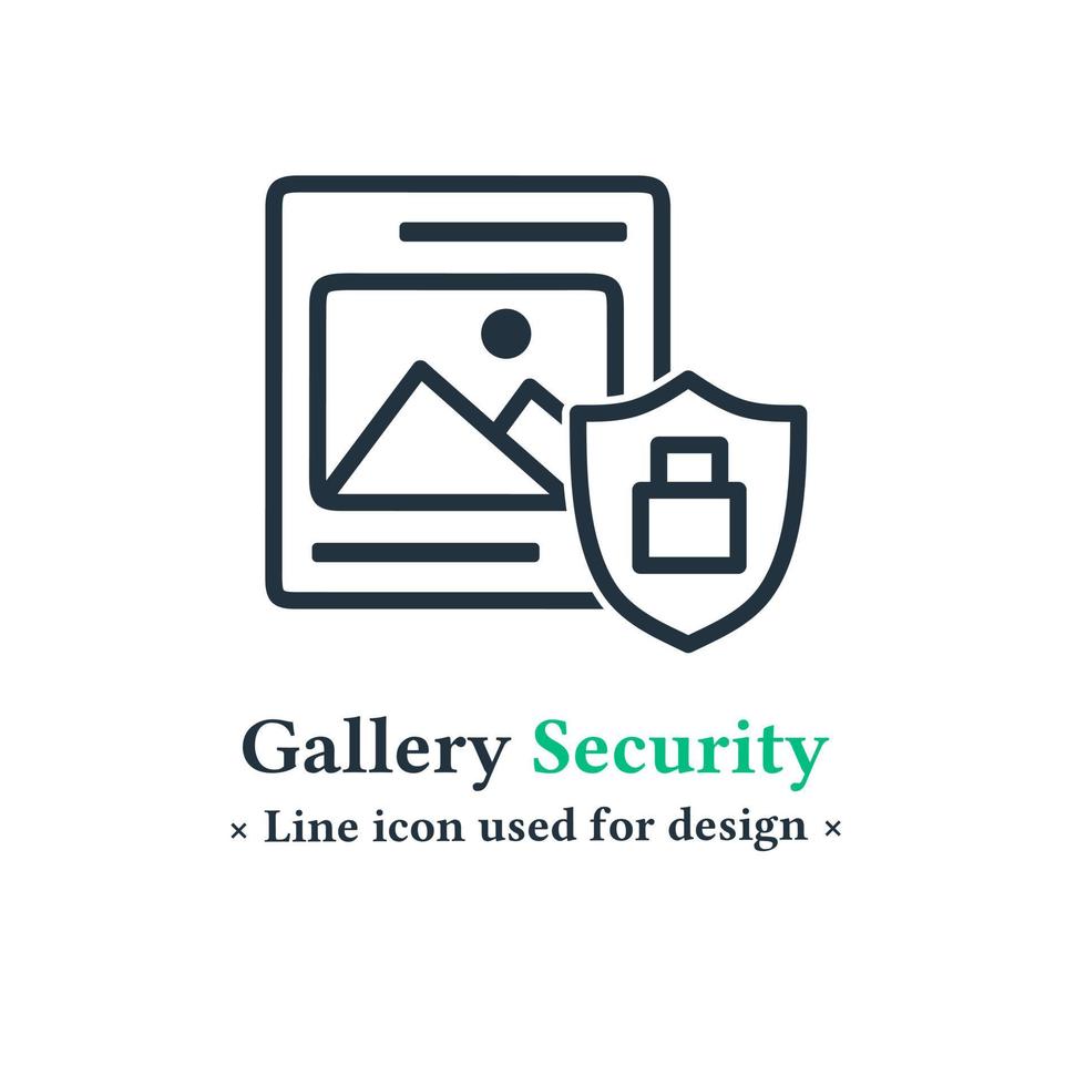 icona di sicurezza della galleria fotografica isolata su sfondo bianco, simbolo di protezione della foto, illustrazione vettoriale per applicazioni web e mobili.