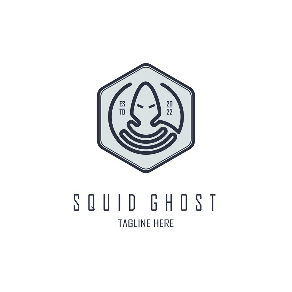 modello di progettazione del logo in stile linea di polpo fantasma di calamaro per marchio o azienda e altro vettore