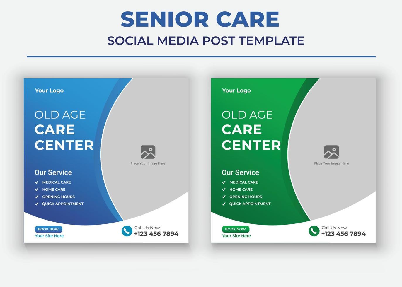 poster del centro di assistenza per anziani, modello di social media per l'assistenza agli anziani, modello di social media per il servizio di assistenza domiciliare vettore