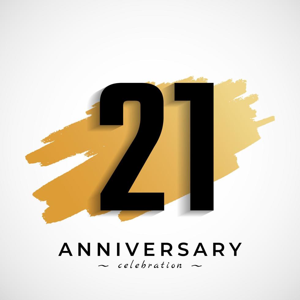 Celebrazione dell'anniversario di 21 anni con il simbolo del pennello d'oro. il saluto di buon anniversario celebra l'evento isolato su priorità bassa bianca vettore