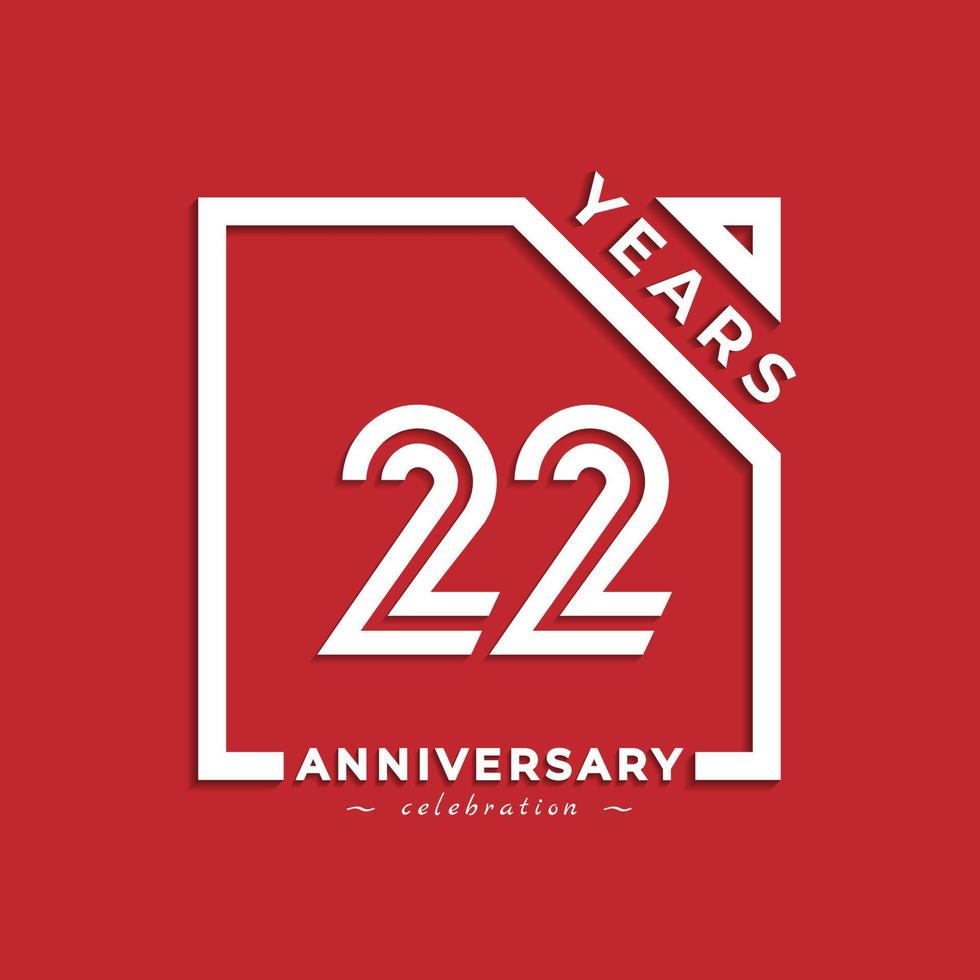 22 anni di celebrazione dell'anniversario design in stile logotipo con numero collegato in quadrato isolato su sfondo rosso. il saluto di buon anniversario celebra l'illustrazione del design dell'evento vettore