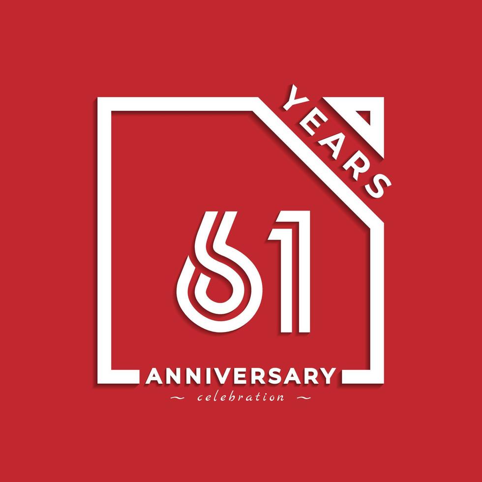 61 anni di celebrazione dell'anniversario design in stile logotipo con numero collegato in quadrato isolato su sfondo rosso. il saluto di buon anniversario celebra l'illustrazione del design dell'evento vettore