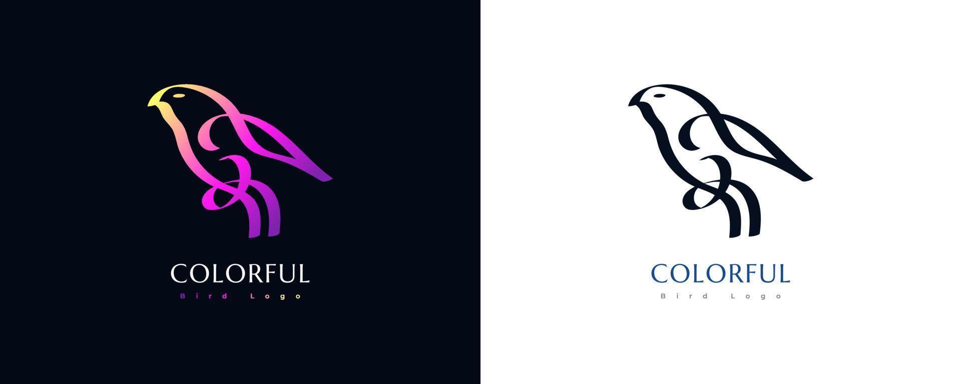 illustrazione del logo dell'uccello colorato con stile disegnato a mano. logo o simbolo dell'uccello nel concetto di linea minimalista vettore