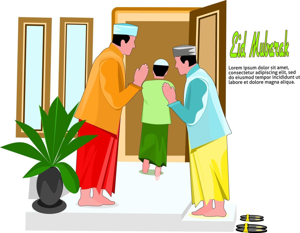 illustrazione vettoriale di persone che si visitano a casa per benedire eid mubarak