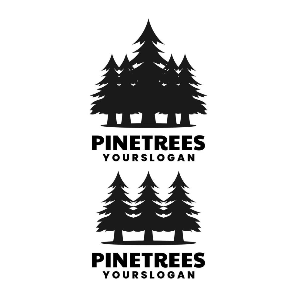 modello di progettazione di logo della siluetta degli alberi di pino vettore