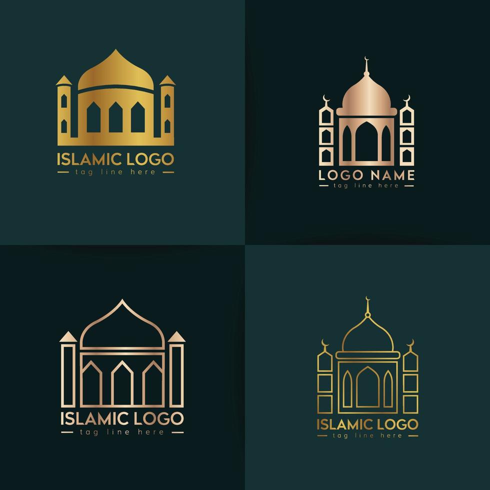 moschea islamica una collezione di loghi in due colori, vettore premium