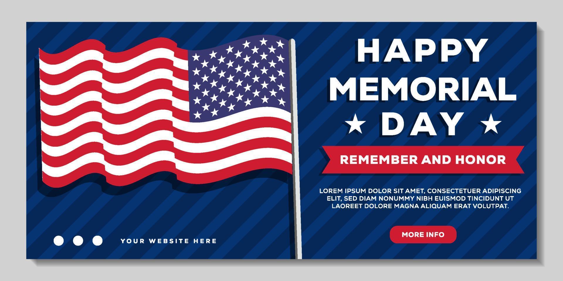 modello di banner orizzontale piatto memorial day vettore