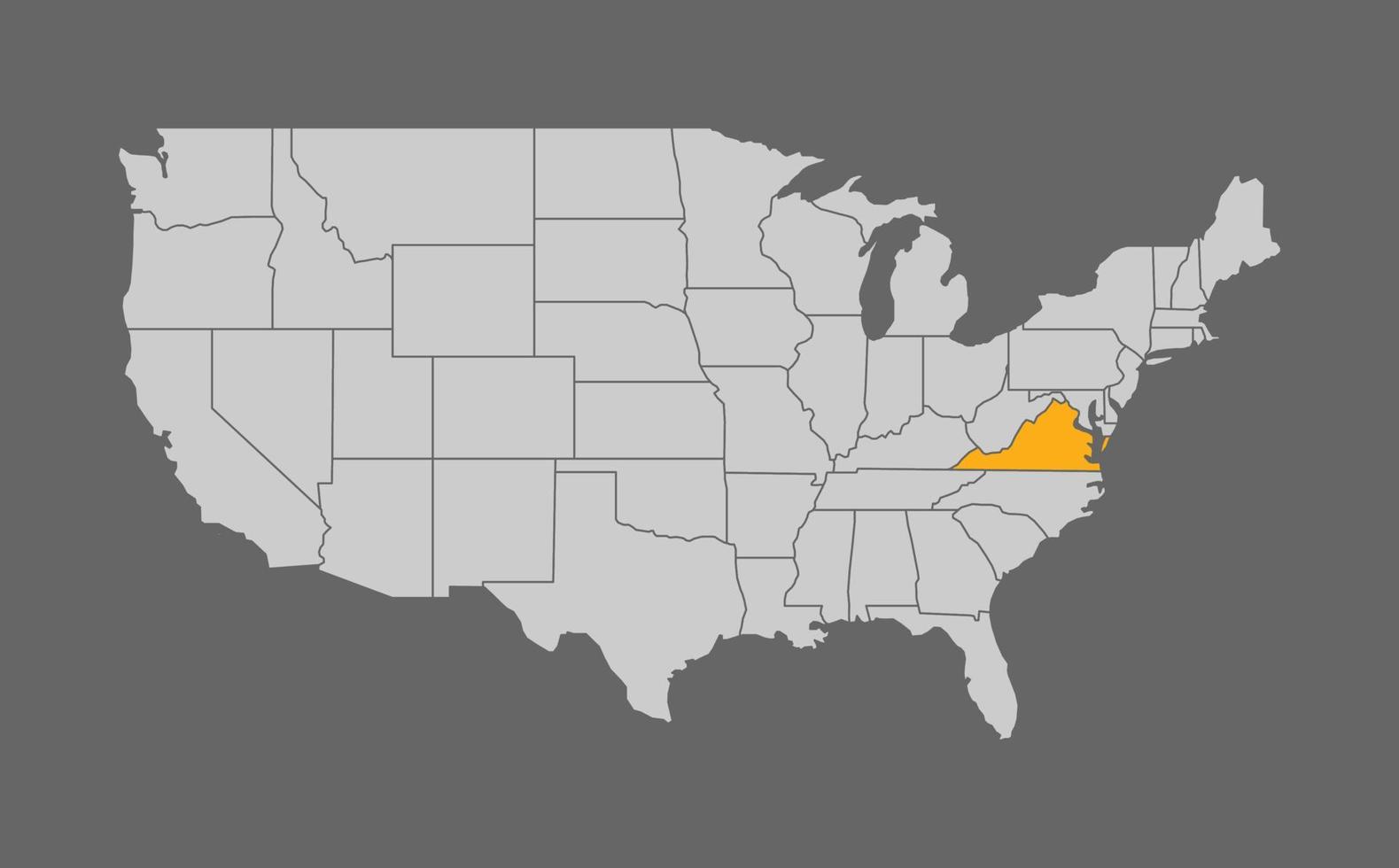 mappa degli stati uniti con evidenziazione della virginia su sfondo grigio vettore