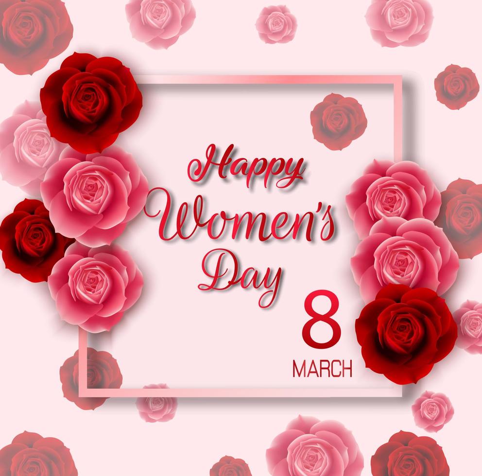sfondo della giornata internazionale della donna felice con rose rosse e rosa vettore