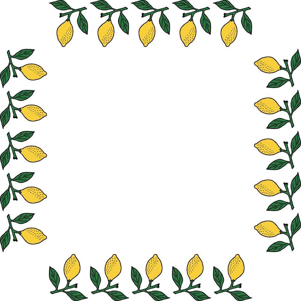 cornice quadrata con limone su un ramo verde su sfondo bianco vettore