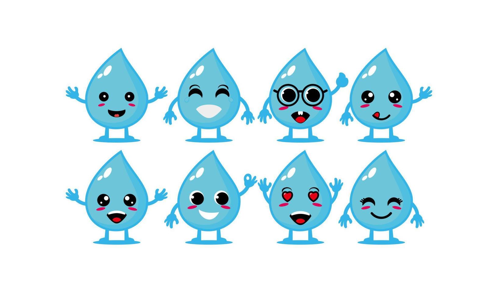 carino sorridente acqua acqua goccia set collection.vector piatto cartone animato faccia personaggio mascotte illustrazione .isolato su sfondo bianco vettore