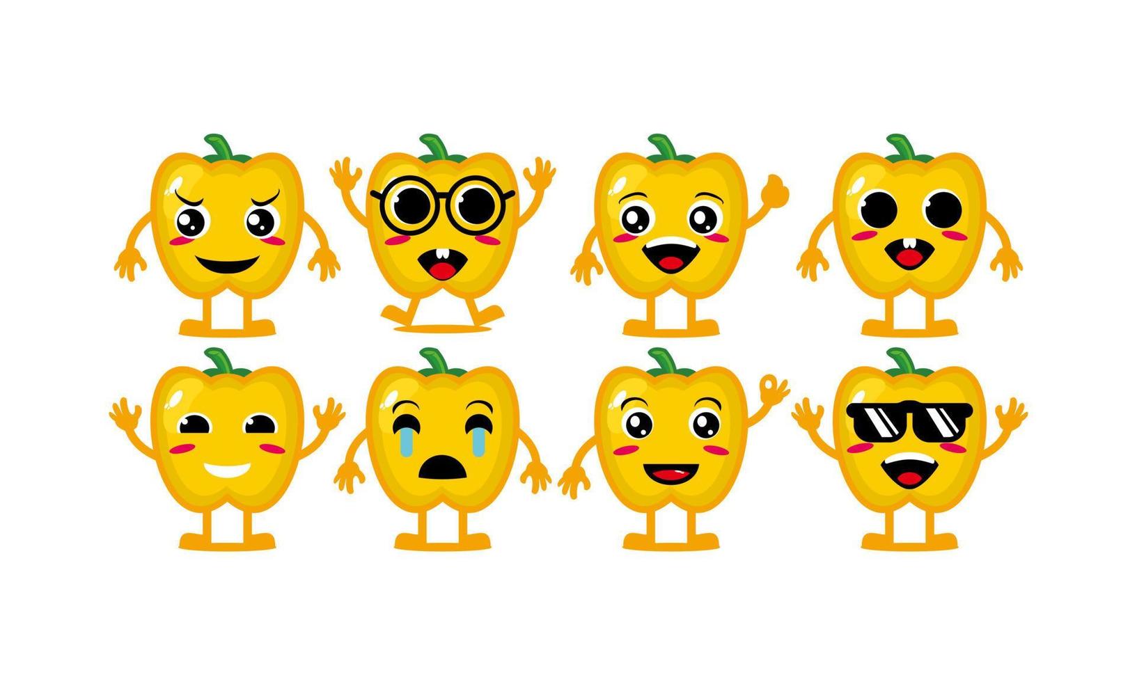 carino sorridente divertente set di paprika vegetale collezione.vettore piatto cartone animato faccia personaggio mascotte illustrazione .isolato su sfondo bianco vettore
