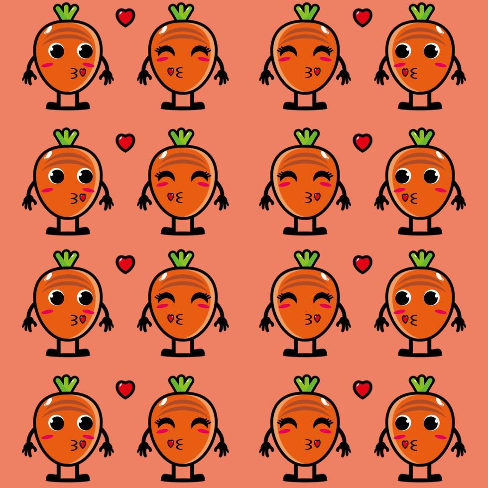 carino divertente personaggio dei cartoni animati carota su sfondo arancione.vettore cartone animato kawaii personaggio illustrazione disegno su carta da parati vettore