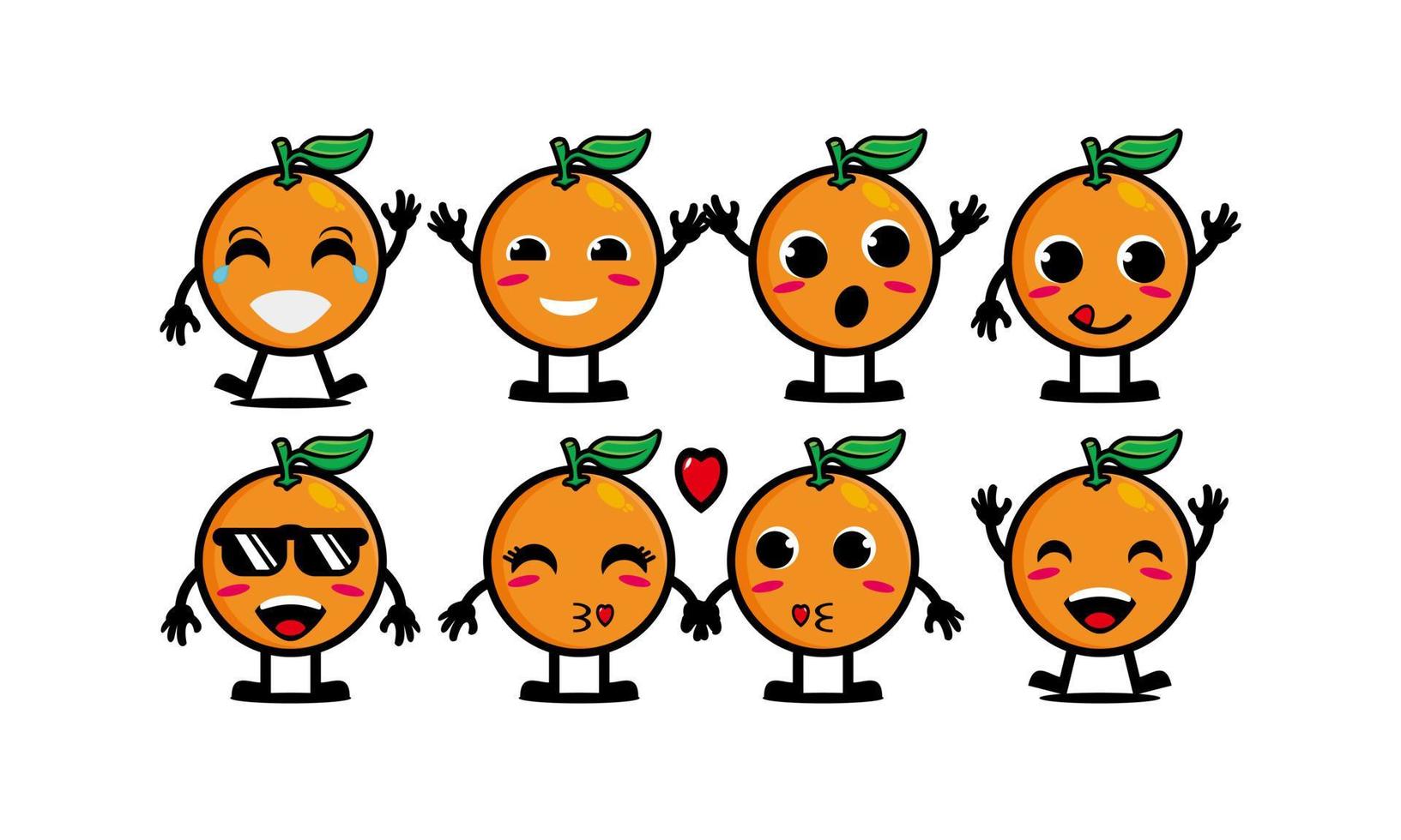 carino sorridente divertente arancione set collection.vector piatto cartone animato faccia personaggio mascotte illustrazione .isolato su sfondo bianco vettore