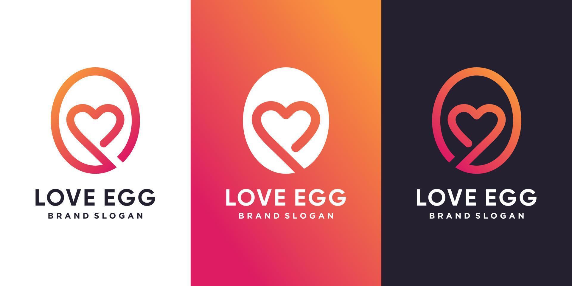 modello di logo di uovo d'amore con vettore premium di concetto di arte moderna linea