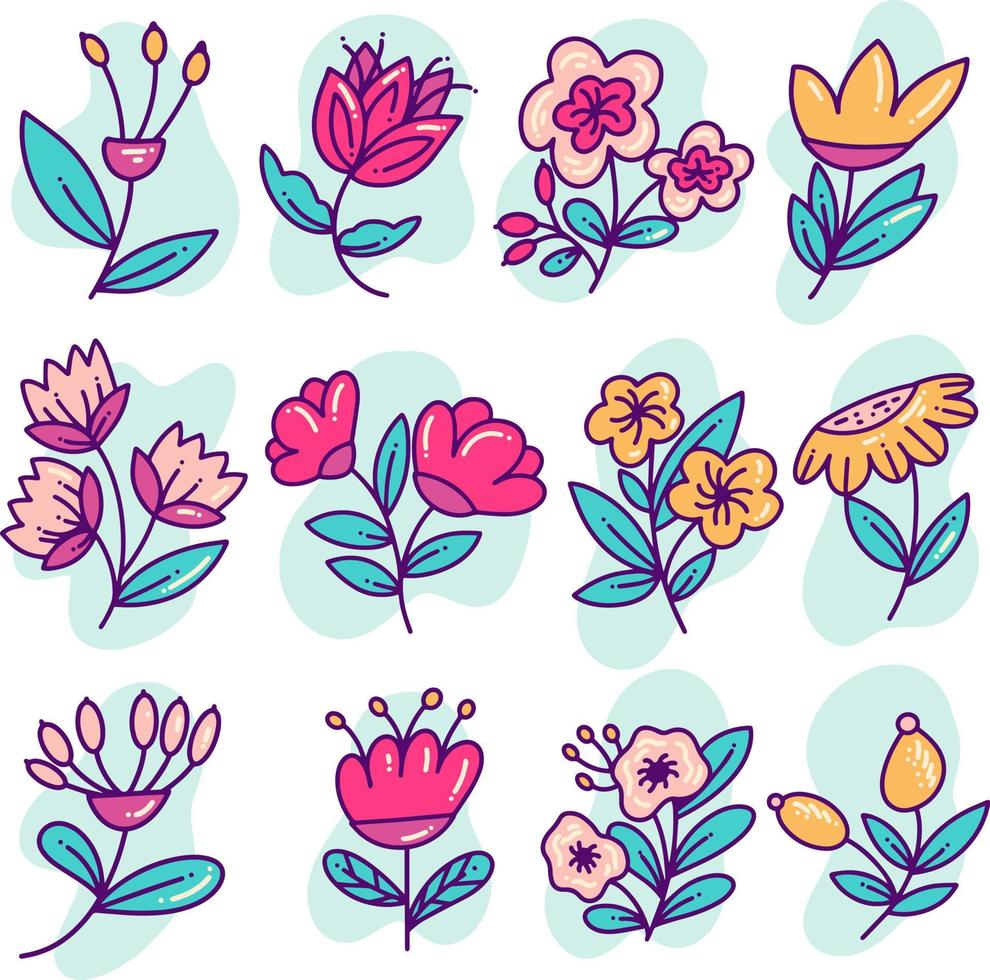 pacchetto di illustrazione di doodle di fiori vettore