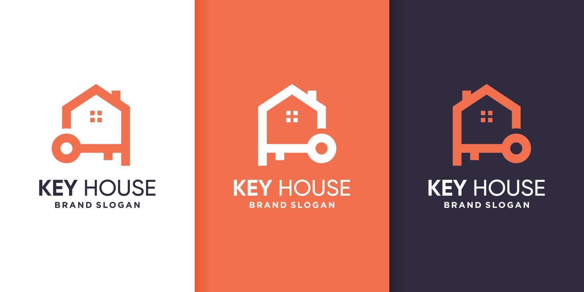 modello di logo della casa chiave con vettore premium in stile line art