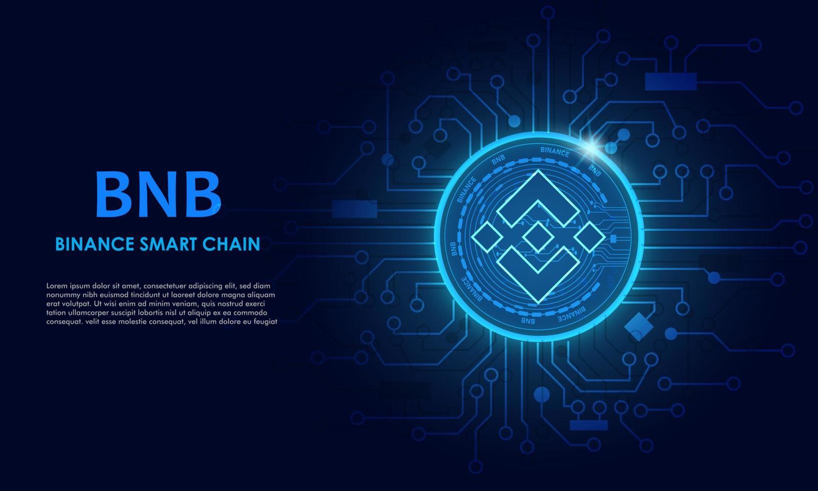 Binance bnb.technology sfondo con logo circuit.bnb dark blue.crypto concetto di valuta. vettore