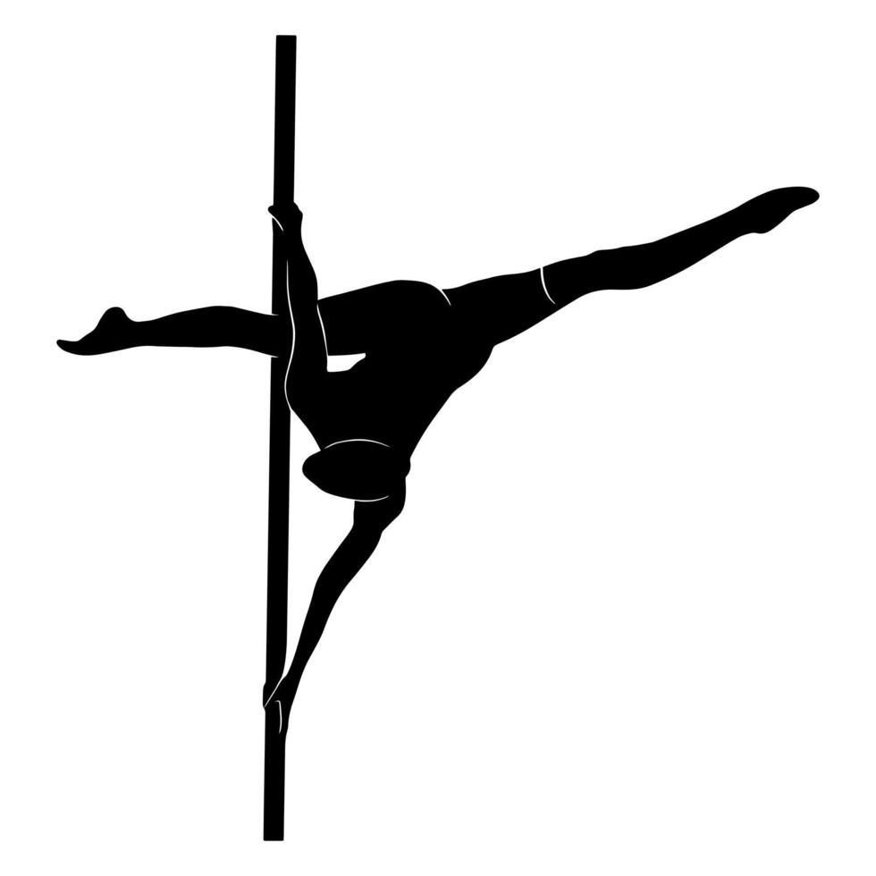 illustrazione vettoriale con donna pole dance. attività fisica in studio. ragazza sana forma ombra in forma isolata su sfondo bianco. stampa del logo di uno stile di vita sano.