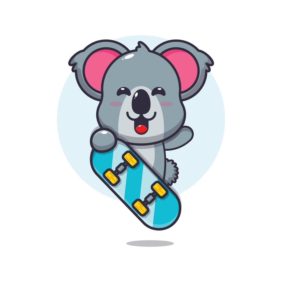 simpatico personaggio dei cartoni animati della mascotte del koala con lo skateboard vettore