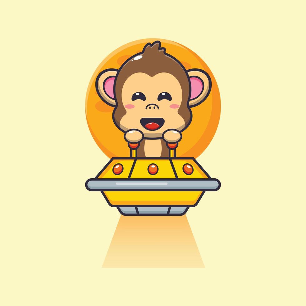 simpatico personaggio dei cartoni animati della mascotte della scimmia vola con l'ufo vettore