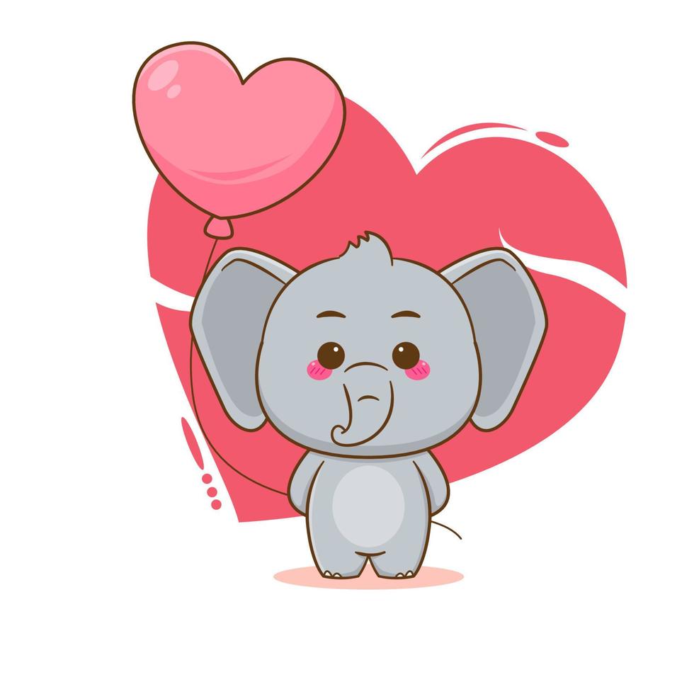 fumetto illustrazione del simpatico personaggio elefante che tiene il cuore d'amore vettore