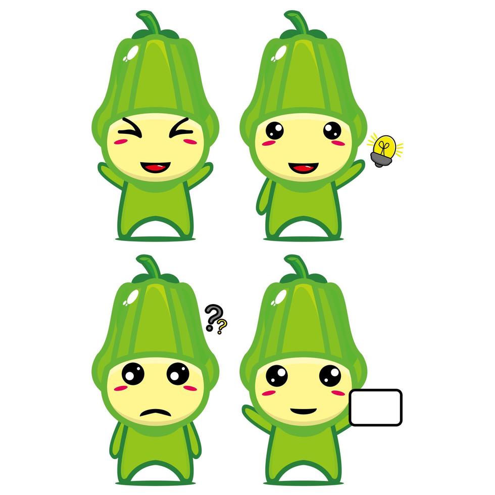 collezione di set di simpatici personaggi di design mascotte chayote. Isolato su uno sfondo bianco. simpatico personaggio mascotte logo idea bundle concept vettore