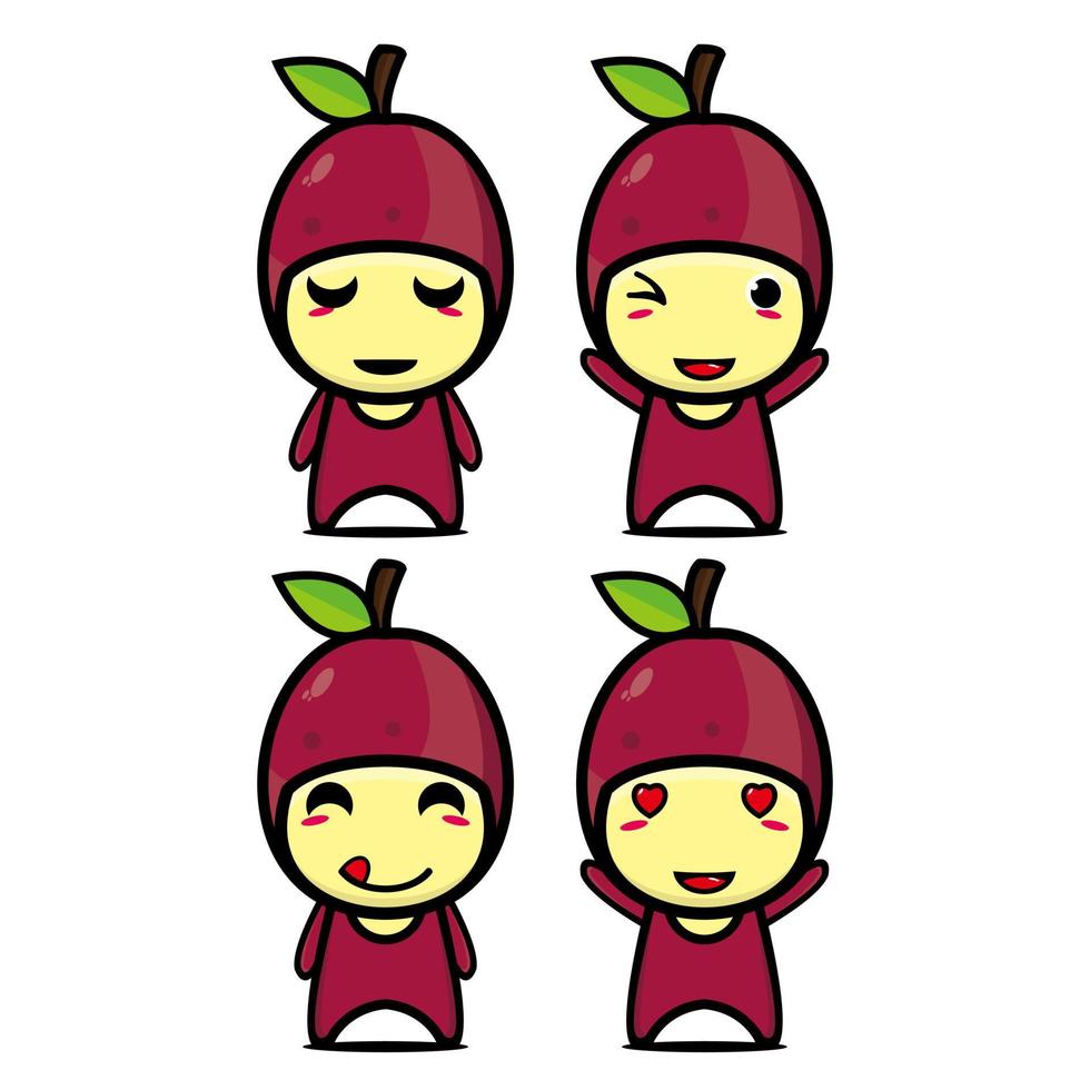 raccolta di set di simpatici personaggi di design della mascotte del frutto della passione. Isolato su uno sfondo bianco. simpatico personaggio mascotte logo idea bundle concept vettore