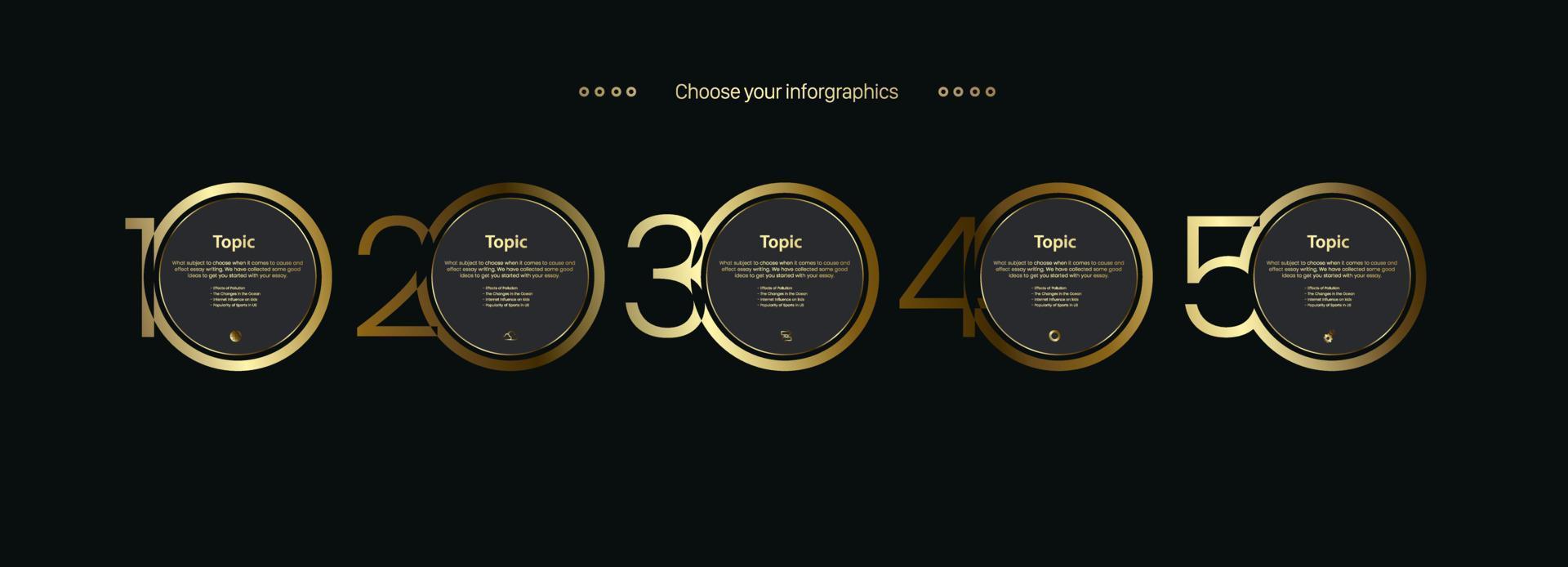 cerchio di cinque numeri di lusso del modello di progettazione infografica con icone di opzioni numeri concept design vettore