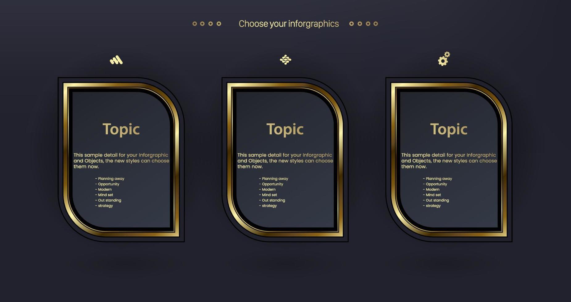 tre infografiche astratte premium con modello di opzioni e illustrazione vettoriale e possono essere utilizzate per il layout del flusso di lavoro, il diagramma, le opzioni delle fasi aziendali, il design di banner