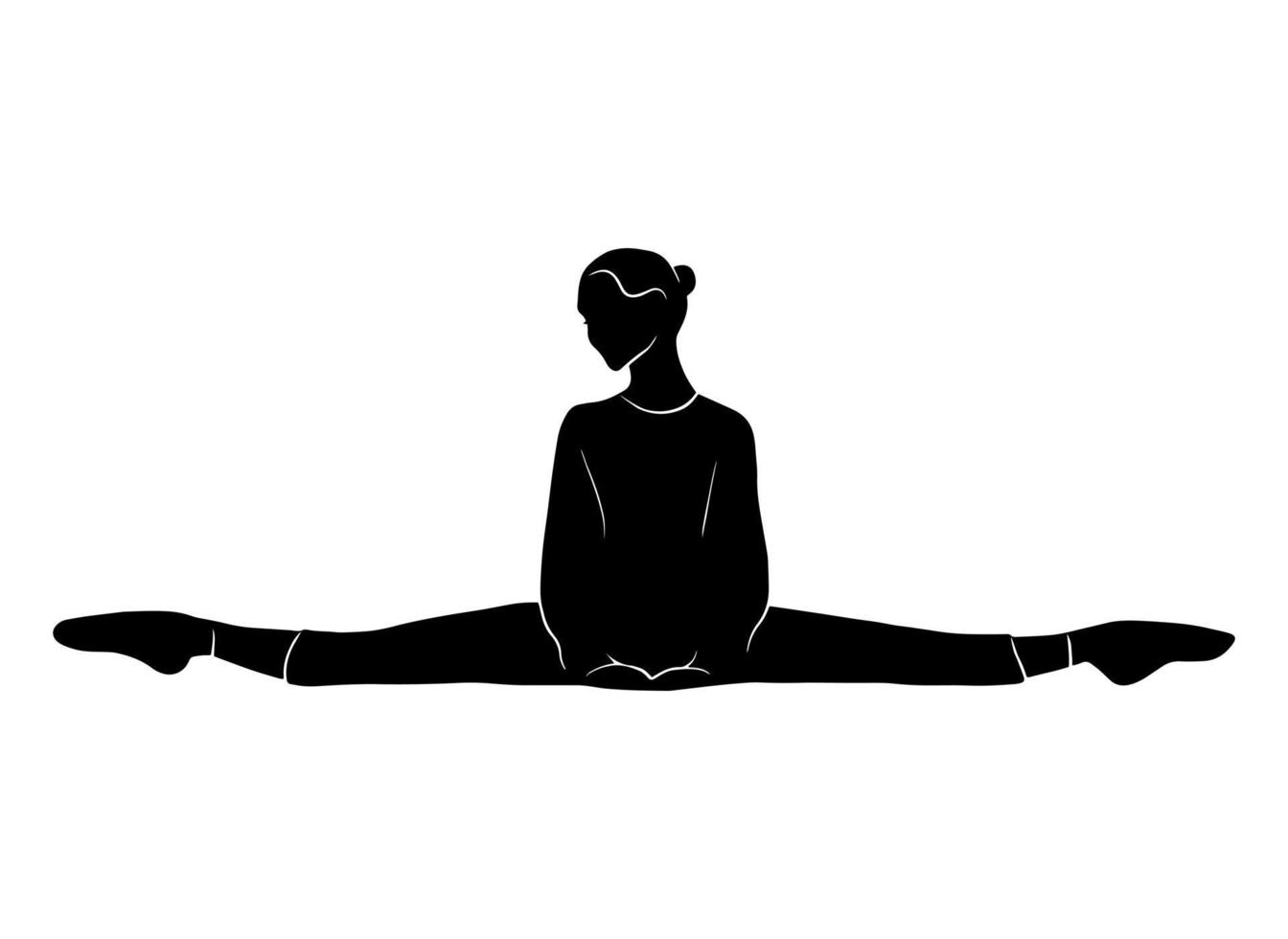 illustrazione vettoriale con donna che fa attività fisica. ragazza in forma gambe divisa forma ombra isolata su sfondo bianco. logo dello studio di fitness, yoga e stretching. stile di vita sano a casa concetto.