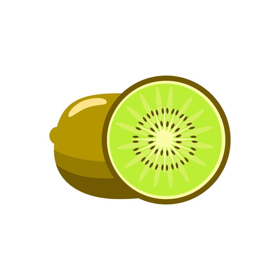 kiwi tropicale, isolato su sfondo bianco. kiwi marrone e fetta di kiwi verde rotondo. icona. stile cartone animato vettore