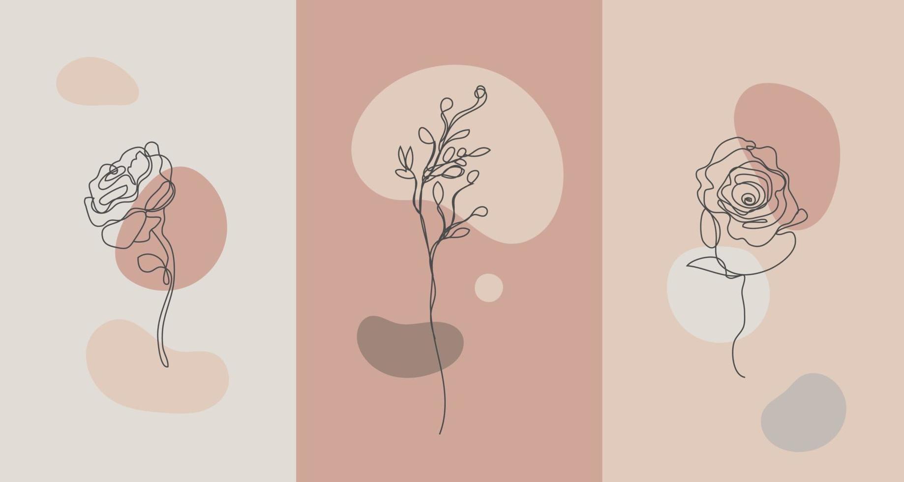 fiori di piante in stile minimalista vettoriale. linea fiore, colori nude. stampa astratta disegnata a mano. utilizzare per sfondi di social media, loghi di bellezza, illustrazioni di poster, vettore