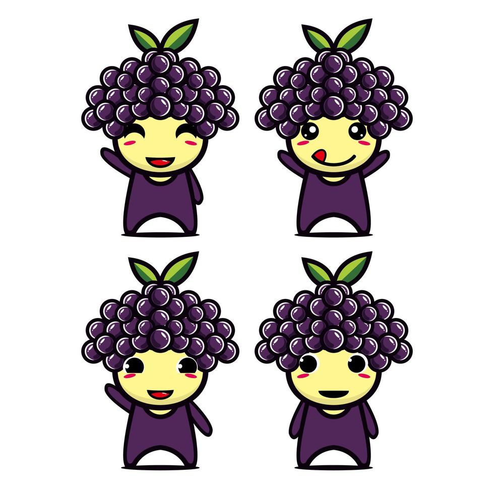 raccolta di set di simpatici personaggi di design della mascotte dell'uva. Isolato su uno sfondo bianco. simpatico personaggio mascotte logo idea bundle concept vettore
