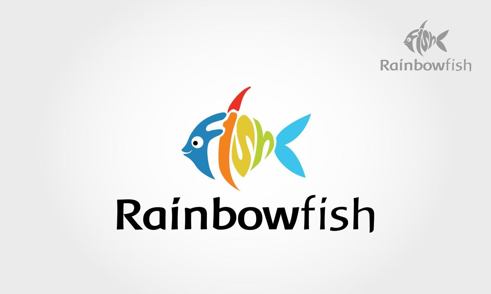 illustrazione di logo di vettore di pesce arcobaleno. logo di pesce composto da lettere di pesce.